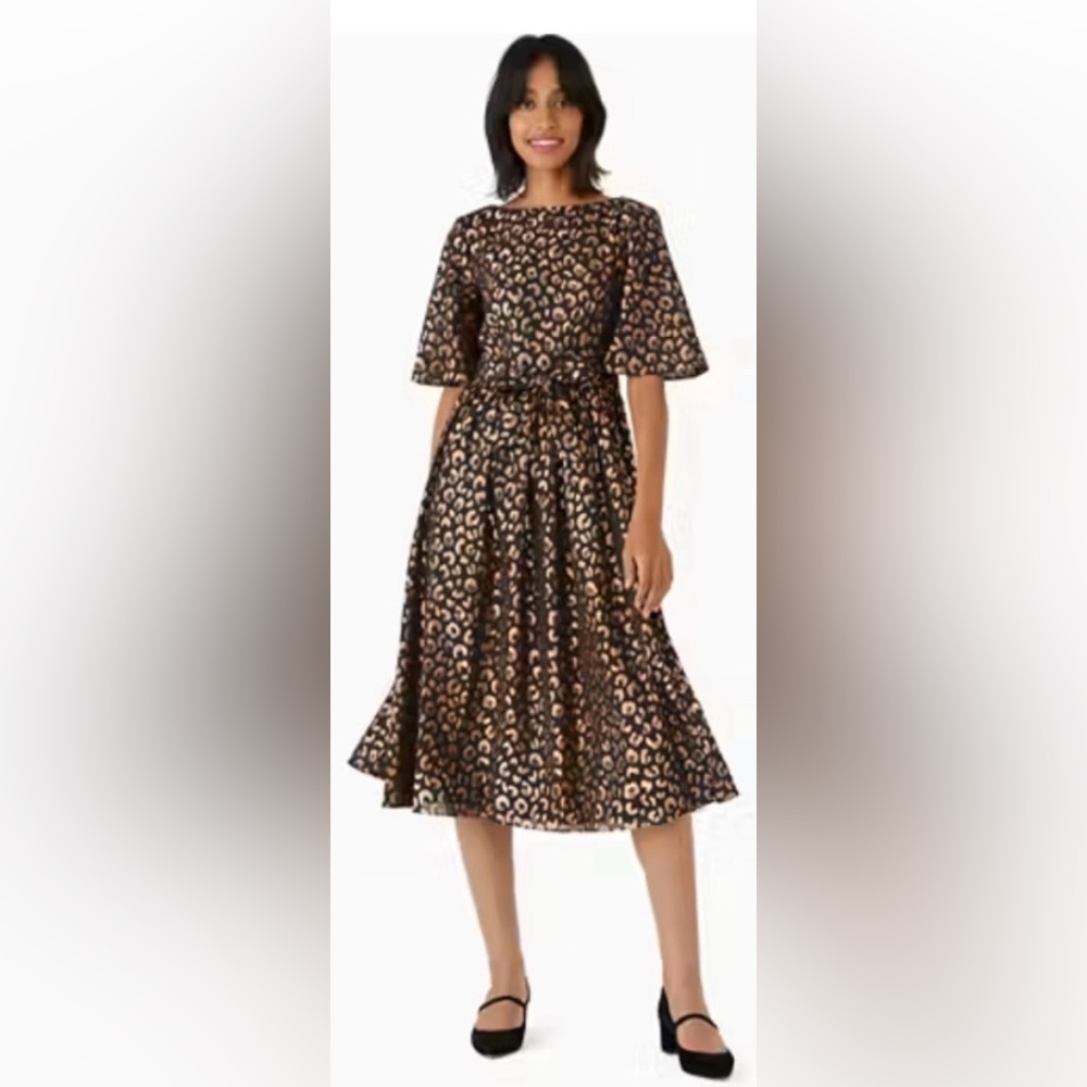 kate spade Black Midi Dress with Metallic Gold Leopard Print